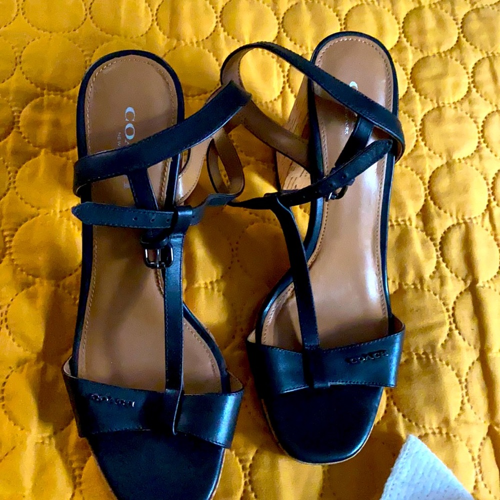 Lightly used Coach high heel sandals black with cork